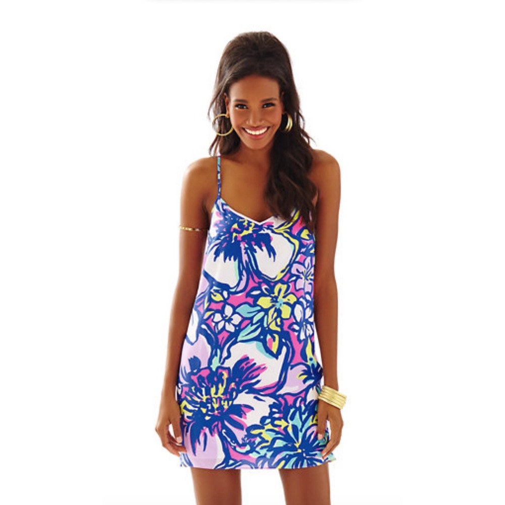 Lilly Pulitzer Dusk Strappy Silk Slip Dress Tropical Pink Catwalkin Sz Large